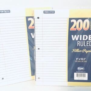 LOT OF 2 PACKS OF EPI 200 SHEETS FILLER PAPER , WIDE RULED, 8" x 10.5" TOTAL 400
